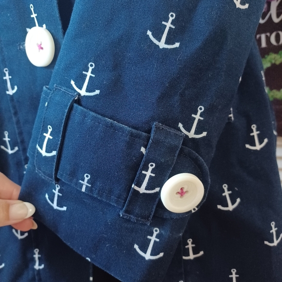 Hatley Nautical Fitted Navy Raincoat Trench Jacket with Anchor Print US 4 - Picture 8 of 12